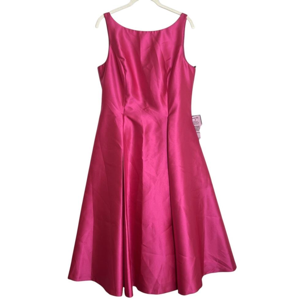 Adrianna Papell Mikado Fit Flare Dress 12 Electric Pink NWT Tea Length